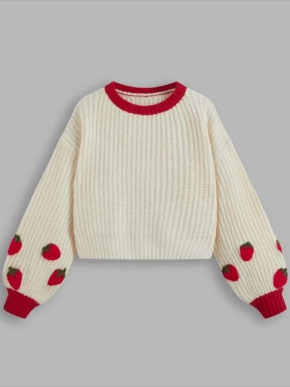 Cider Cream Knit Sweater with Red Strawberry Accents XXS zz1-04
